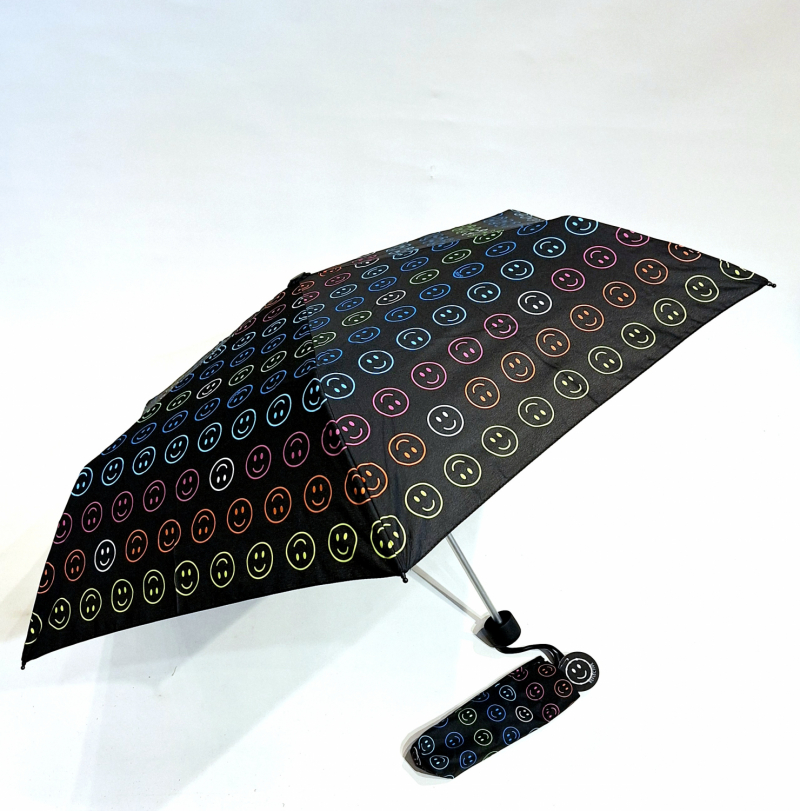 Parapluie mini manuel noir imprimé SMILE Ultra léger140 g Fiber Havanna / Doppler - pas cher