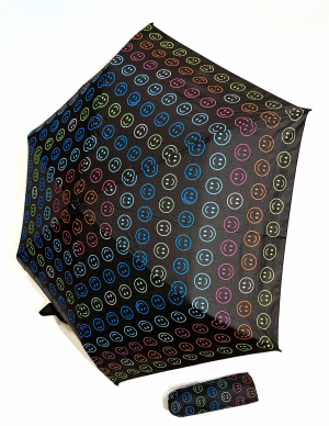Parapluie mini manuel noir imprimé SMILE Ultra léger140 g Fiber Havanna / Doppler - pas cher