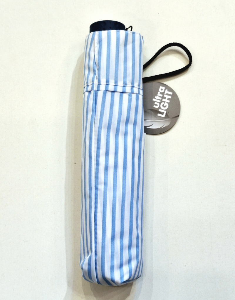 Parapluie Doppler PLUME mini Fiber Havanna Ultra léger 140g bleu ciel & blanc imprimé rayé - Pas cher