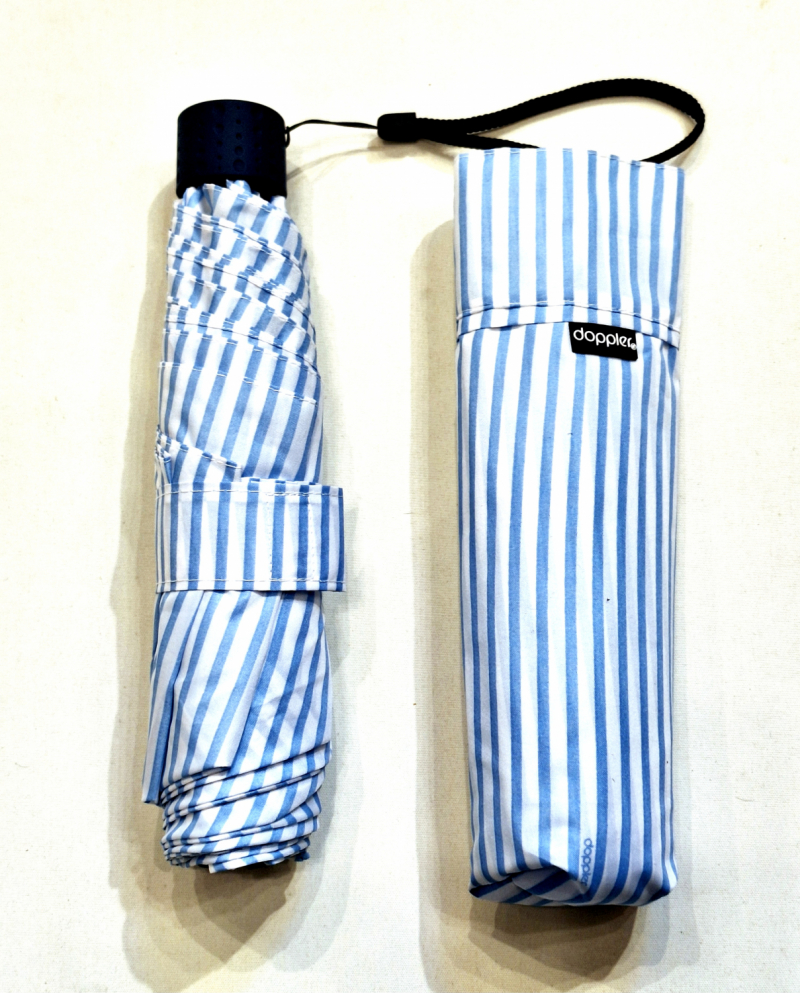 Parapluie Doppler PLUME mini Fiber Havanna Ultra léger 140g bleu ciel & blanc imprimé rayé - Pas cher