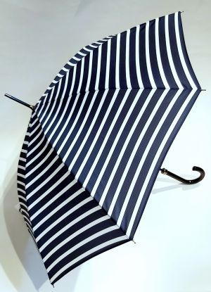 Parapluie long "Marinière" Navy/Blanc automatique Piganiol, solide & ne se retourne pas