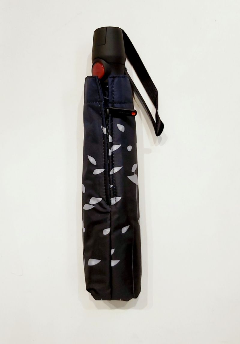 Mini parapluie pliant Knirps open close noir fantaisie petit feuillage, léger et solide