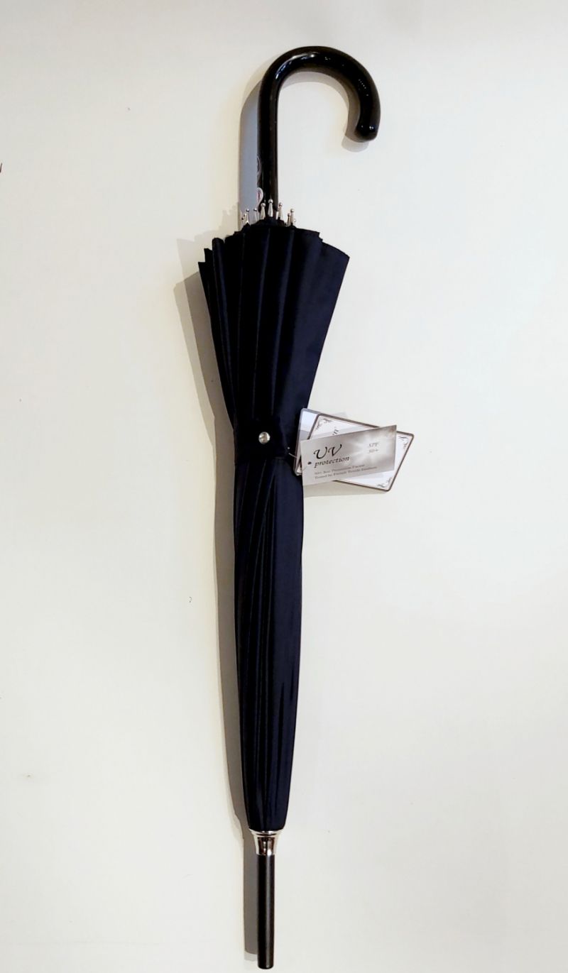 Petit parapluie long français uni bleu marine 16 branches Choupinette, solide & anti retournement