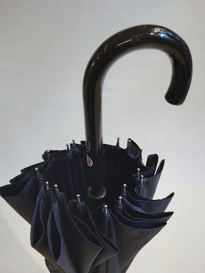 Petit parapluie long français uni bleu marine 16 branches Choupinette, solide & anti retournement