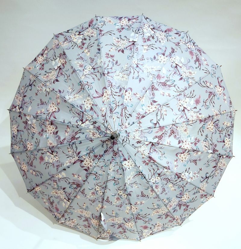 Petit parapluie long français vert d'eau fantaisie 16 branches Japonisant 