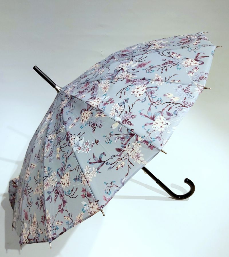 Petit parapluie long français vert d'eau fantaisie 16 branches Japonisant 