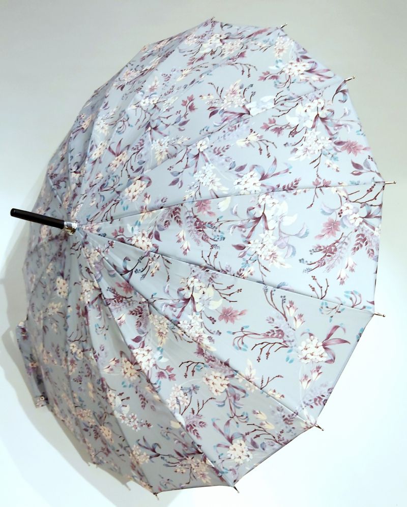 Petit parapluie long français vert d'eau fantaisie 16 branches Japonisant 