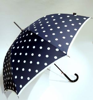 Parapluie tempête long automatique bleu marine à pois Knirps, leger et anti vent