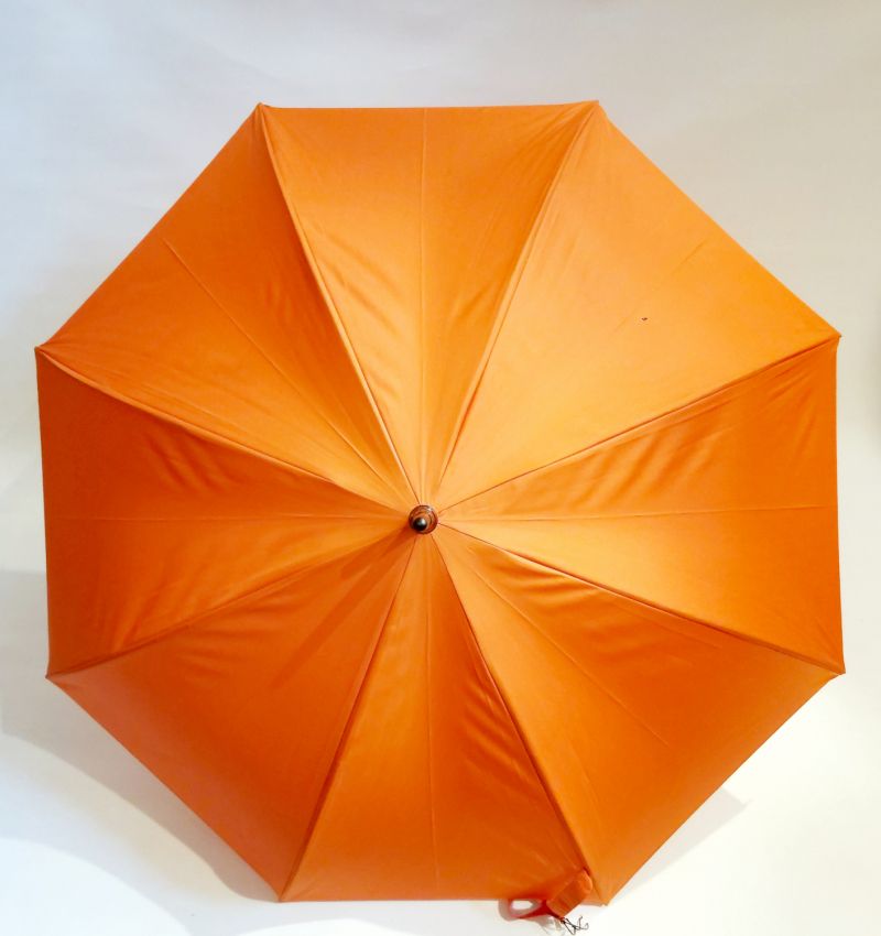 EXCLUSIF : Parapluie canne bois manuel uni orange français anti vent, Léger & solide