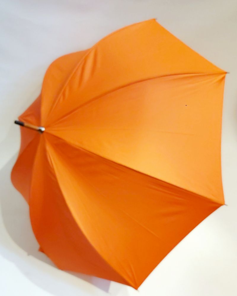 EXCLUSIF : Parapluie canne bois manuel uni orange français anti vent, Léger & solide