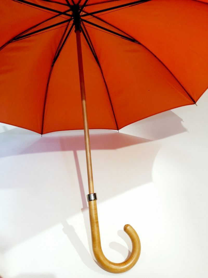 EXCLUSIF : Parapluie canne bois manuel uni orange français anti vent, Léger & solide