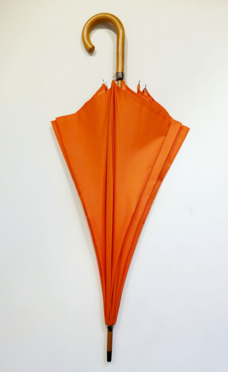 EXCLUSIF : Parapluie canne bois manuel uni orange français anti vent, Léger & solide