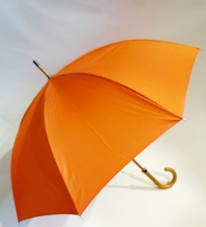 EXCLUSIF : Parapluie canne bois manuel uni orange français anti vent, Léger & solide