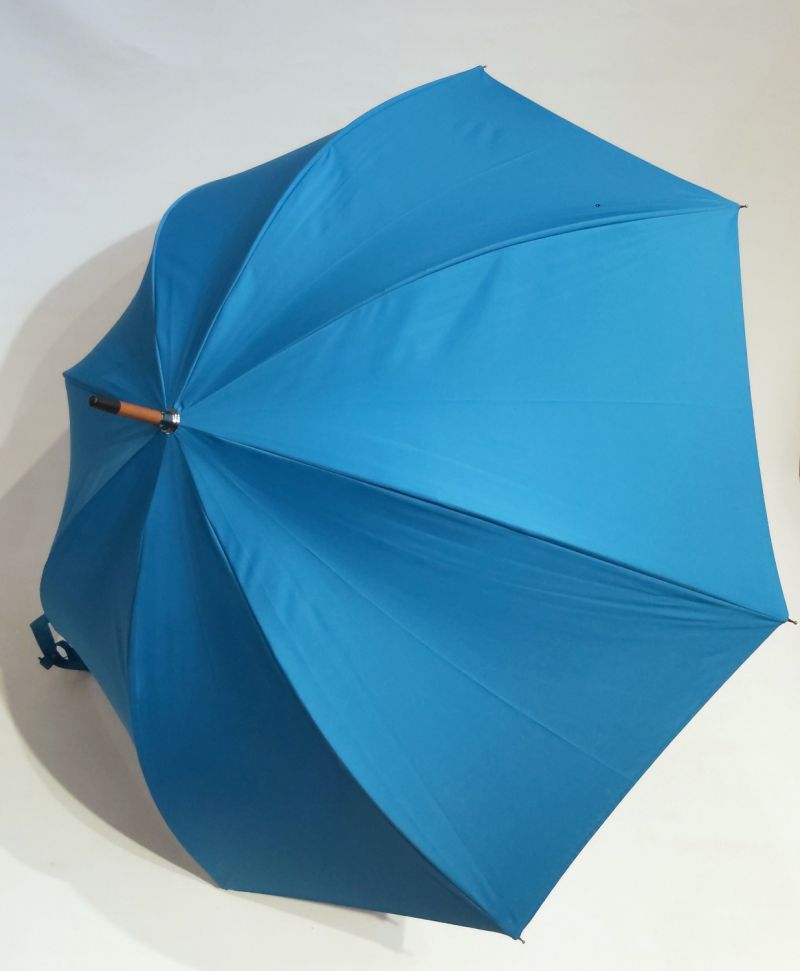  Parapluie uni bleu canne en bois naturel manuel français de qualité fait main par Piganiol - Léger & anti vent