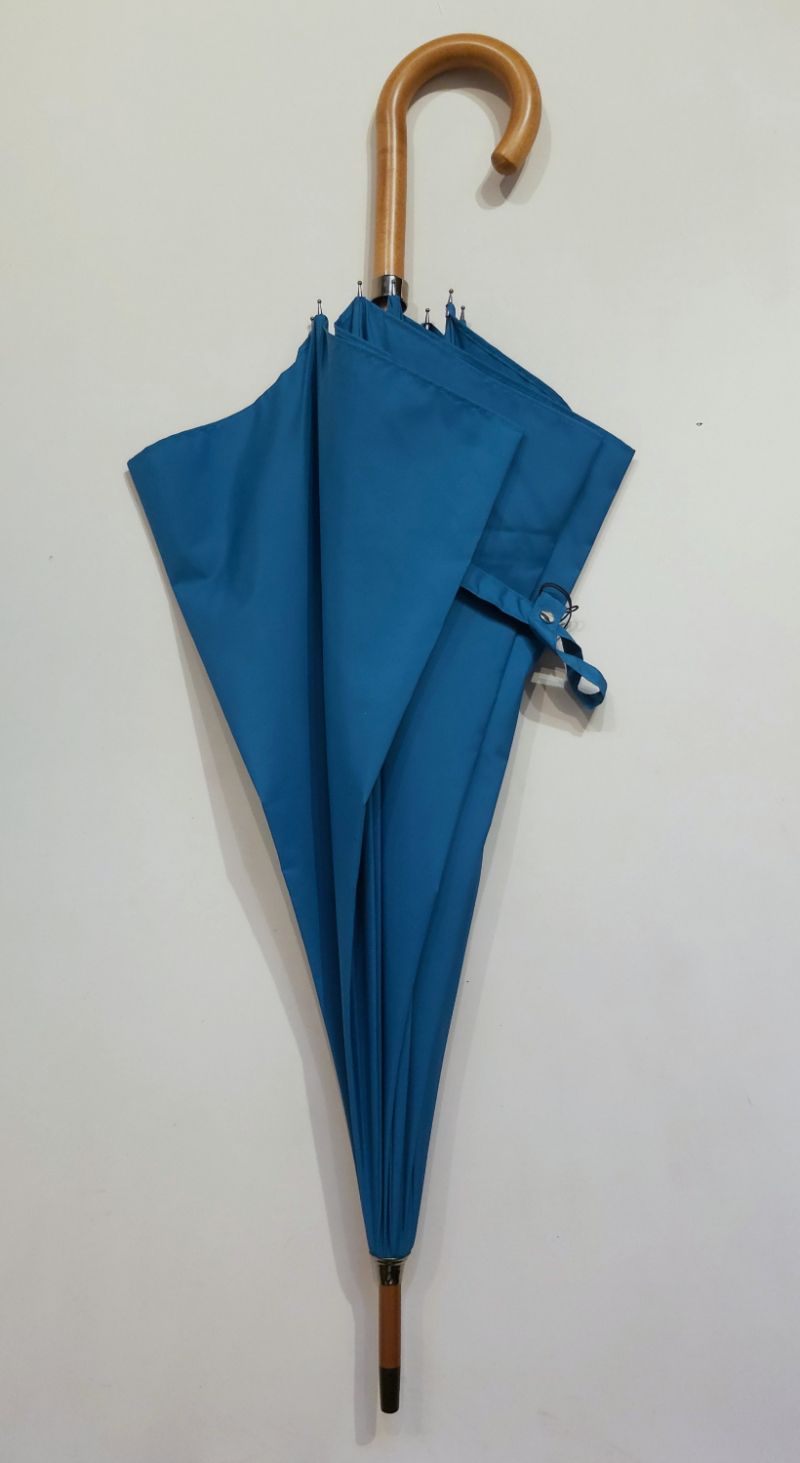  Parapluie uni bleu canne en bois naturel manuel français de qualité fait main par Piganiol - Léger & anti vent