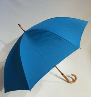  Parapluie uni bleu canne en bois naturel manuel français de qualité fait main par Piganiol - Léger & anti vent