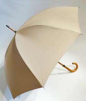 EXCLUSIF : Parapluie long bois manuel uni beige foncé français ne se retourne pas - Léger & solide