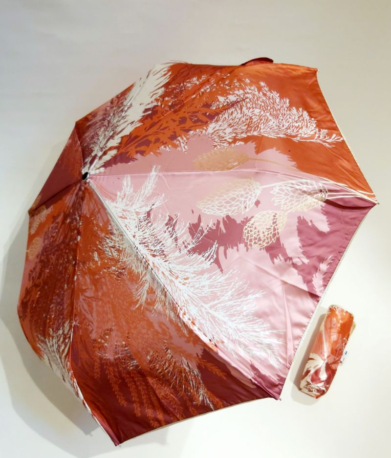 Mini parapluie pliable automatique Op/Cl rose imprimé paysages orientaux TSURU collection SPLENDOR Piganiol - léger & résistant