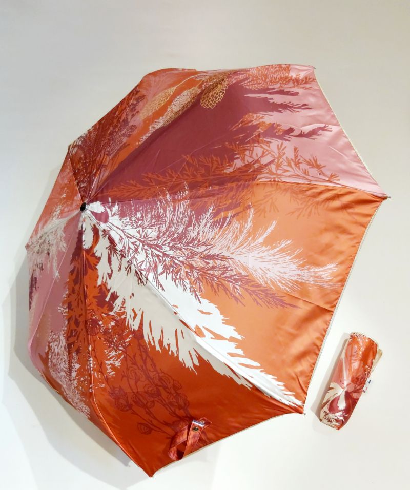 Mini parapluie pliable automatique Op/Cl rose imprimé paysages orientaux TSURU collection SPLENDOR Piganiol - léger & résistant