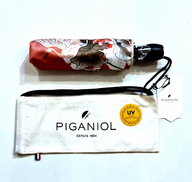 Mini parapluie pliable automatique Op/Cl rose imprimé cygnes TSURU collection SPLENDOR Piganiol - léger & résistant