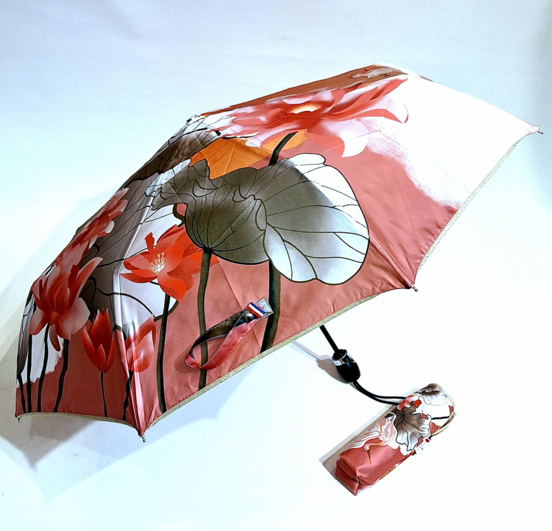 Mini parapluie pliable automatique Op/Cl rose imprimé cygnes TSURU collection SPLENDOR Piganiol - léger & résistant
