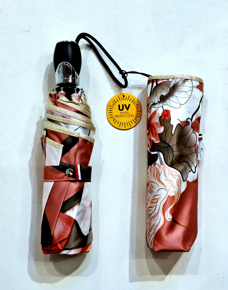 Mini parapluie pliable automatique Op/Cl rose imprimé cygnes TSURU collection SPLENDOR Piganiol - léger & résistant