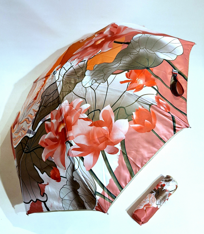 Mini parapluie pliable automatique Op/Cl rose imprimé cygnes TSURU collection SPLENDOR Piganiol - léger & résistant