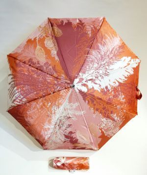 Mini parapluie pliable automatique Op/Cl rose imprimé paysages orientaux TSURU collection SPLENDOR Piganiol - léger & résistant