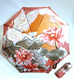 Mini parapluie pliable automatique Op/Cl rose imprimé cygnes TSURU collection SPLENDOR Piganiol - léger & résistant
