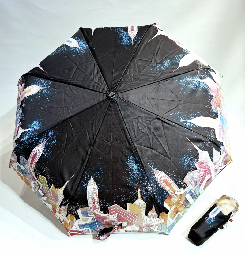 Mini parapluie pliant noir automatique O/F imprimé Tour New York anti uv Piganiol - léger & solide