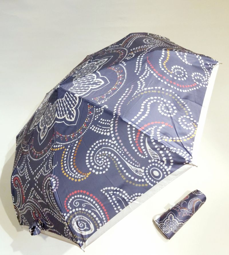 Mini parapluie pliant bleu automatique dessin du HENNE anti uv français, léger & solide