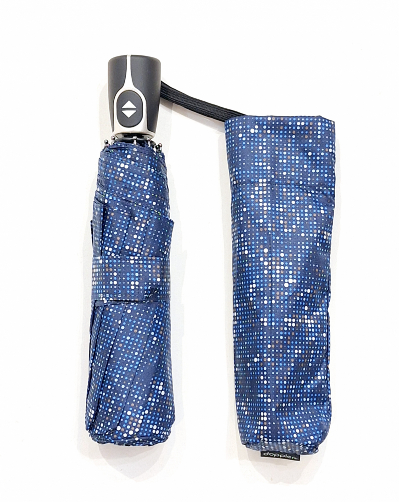 Mini parapluie pliable automatique ouvré fermé bleu imprimé graphique Doppler - Grand & solide