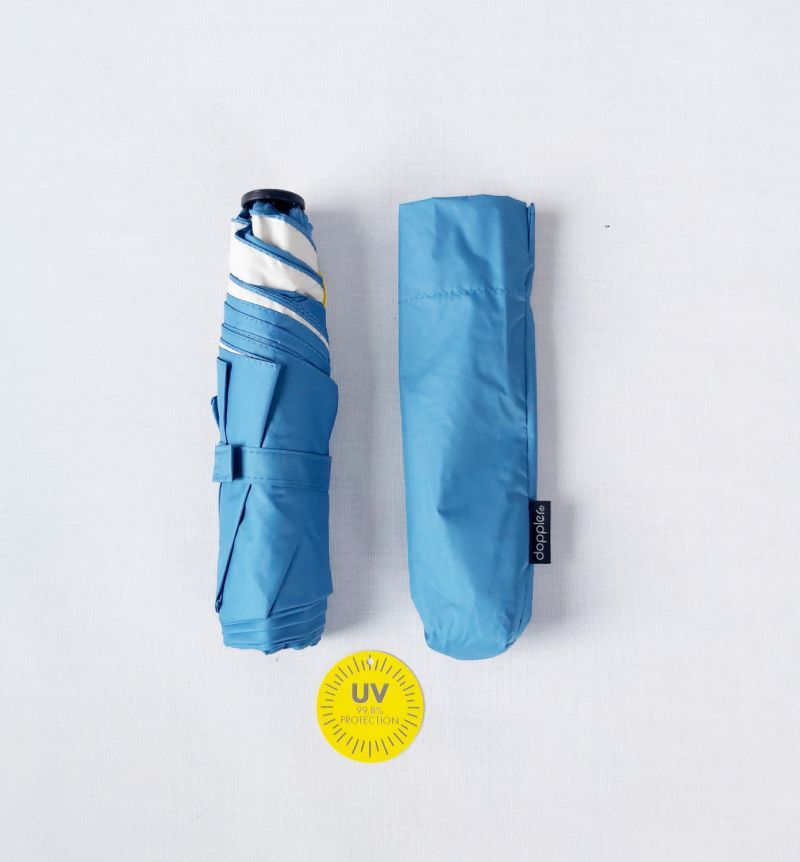 Parapluie anti uv mini Plume doublé bleu & ivoire - indice UPF à 100% - Ultra léger 135g & manuel