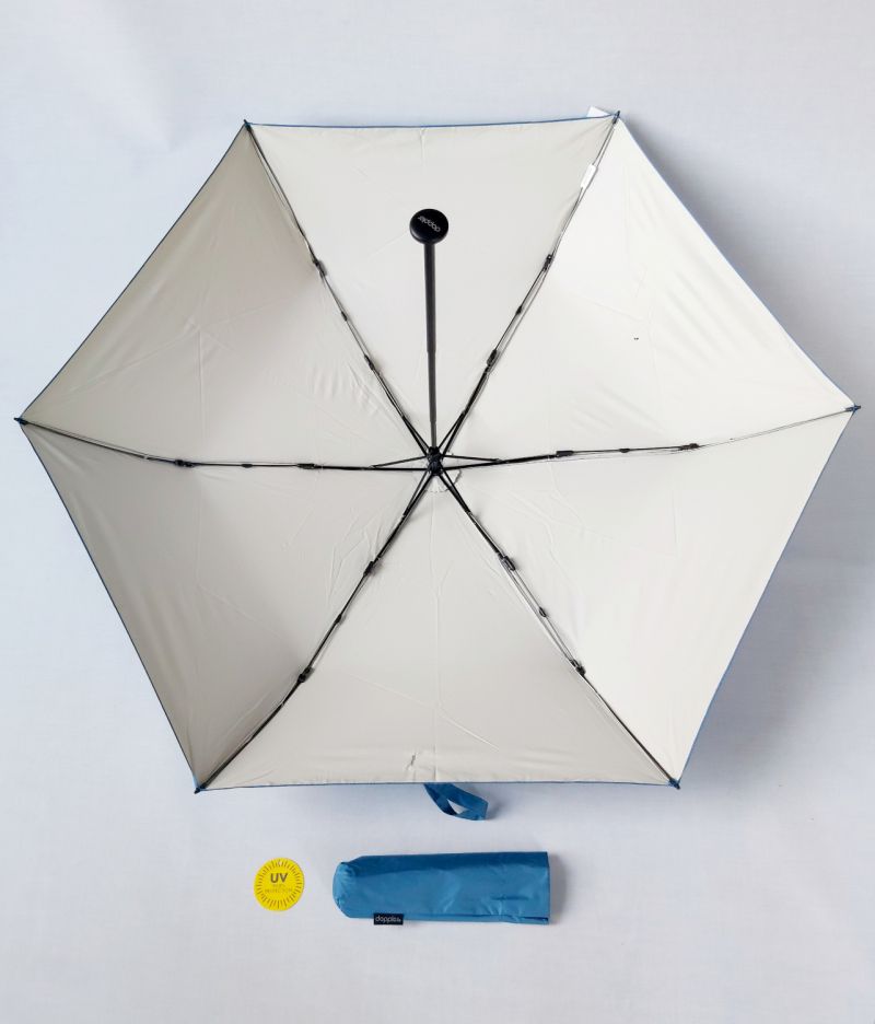 Parapluie anti uv mini Plume doublé bleu & ivoire - indice UPF à 100% - Ultra léger 135g & manuel