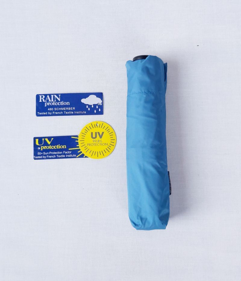 Parapluie anti uv mini Plume doublé bleu & ivoire - indice UPF à 100% - Ultra léger 135g & manuel