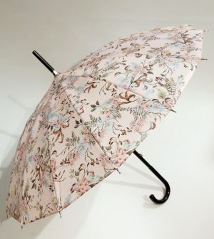 Petit parapluie long français rose pastel floral 16 branches Japonisant, anti uv & robuste