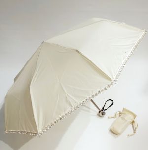  Parapluie anti uv mini ecru à volant français - léger & élégant
