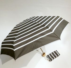  Parapluie micro plat de poche rayé kaki et blanc, léger 220g & solide 7 br TOP