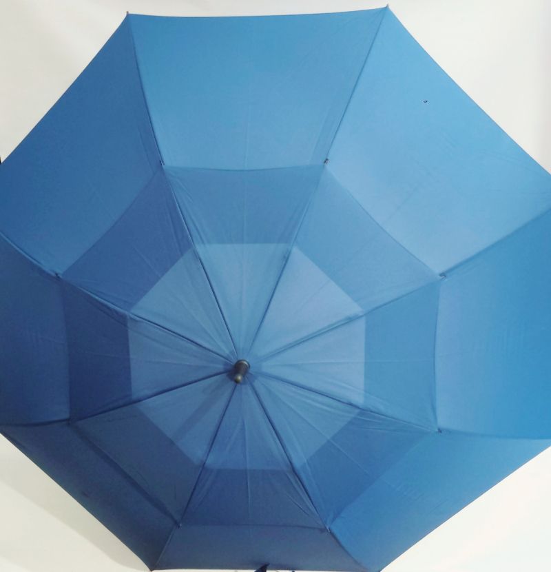 Parapluie golf XXL auto double toile uni bleu indigo 133 cm, large et résistant