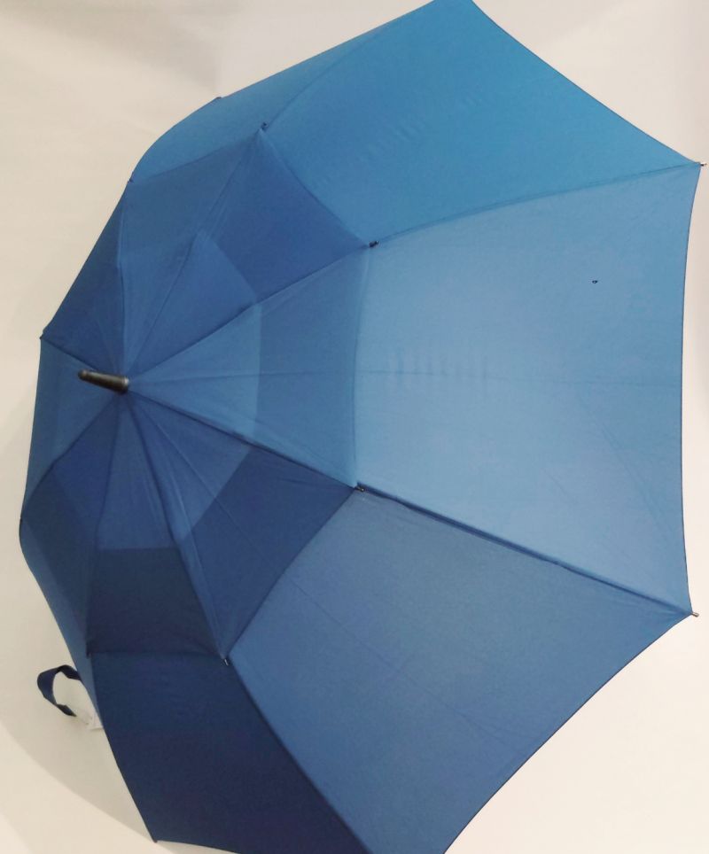 Parapluie golf XXL auto double toile uni bleu indigo 133 cm, large et résistant