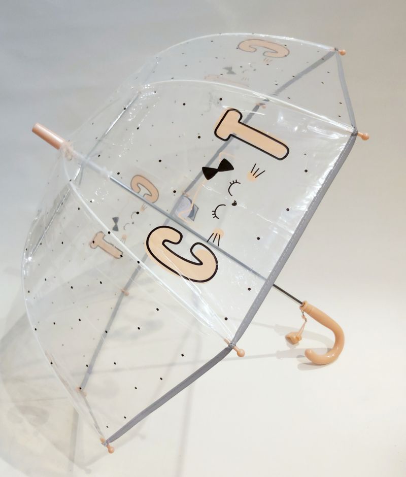 Parapluie enfant cloche transparent chat rose forme Bulle, bande fluo sécurité