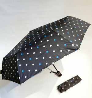  Parapluie mini pliant noir open close imprimé pois bleu blanc Smati, léger et solide 