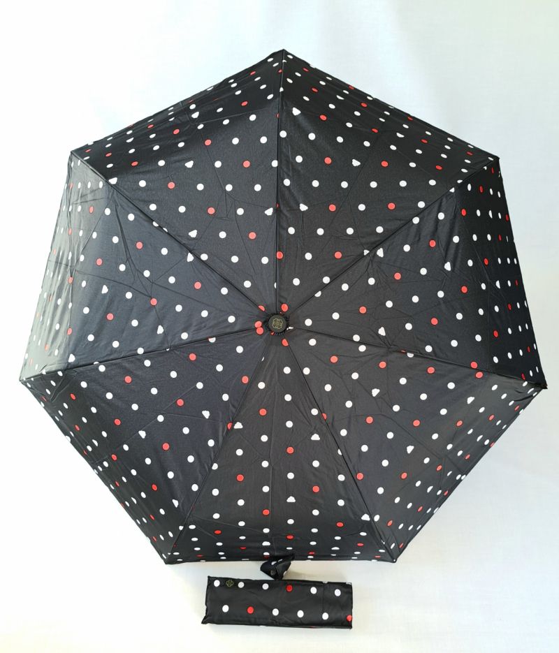  Parapluie mini pliant noir open close imprimé pois rouge blanc Smati, léger et solide 