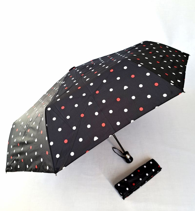  Parapluie mini pliant noir open close imprimé pois rouge blanc Smati, léger et solide 