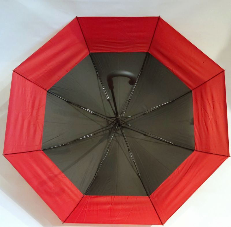 Parapluie long doublé normal fermé automatique rouge et noir, mais l'ouveture XXL 128cm