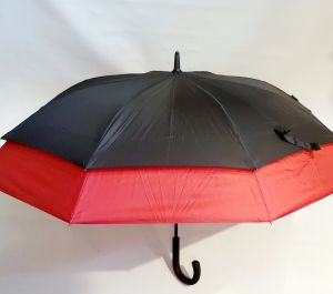 Parapluie long doublé normal fermé automatique rouge et noir, mais l'ouveture XXL 128cm