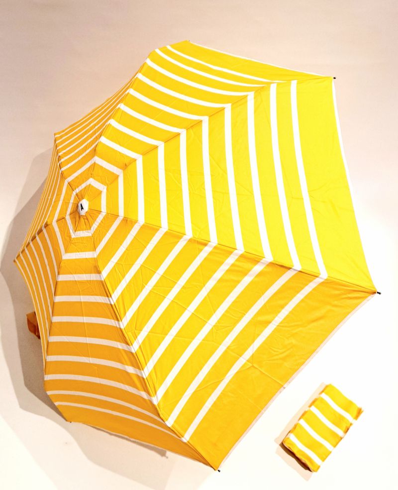  Parapluie micro plat de poche rayé jaune et blanc Gabin - Anatole léger 220g & solide 7 br TOP