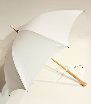 Ombrelle droite anti UV UPF50+ 98% en lin blanc poignée droite française fait main - légère et solide