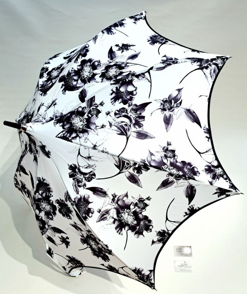 Parapluie pagode Charme blanc & noir floral / Guy de Jean - ne se retourne pas & original