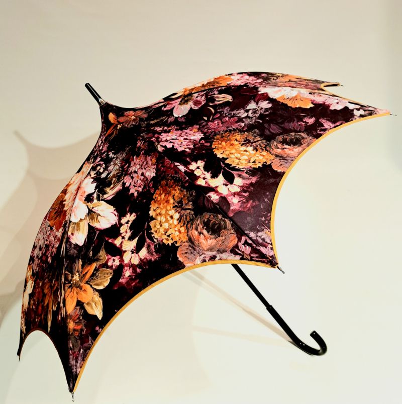  Parapluie long pagode Charme noir imprimé de fleurs colorés/ Guy de Jean - solide & original